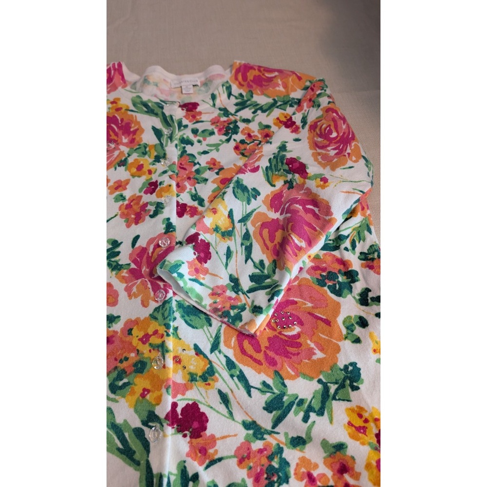Women's Charter Club Floral Knit 3/4 Sleeve Sweater - Size XL